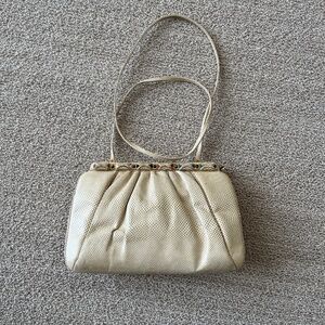 Gorgeous, vintage lizard Judith Lieberman evening bag with jeweled trim